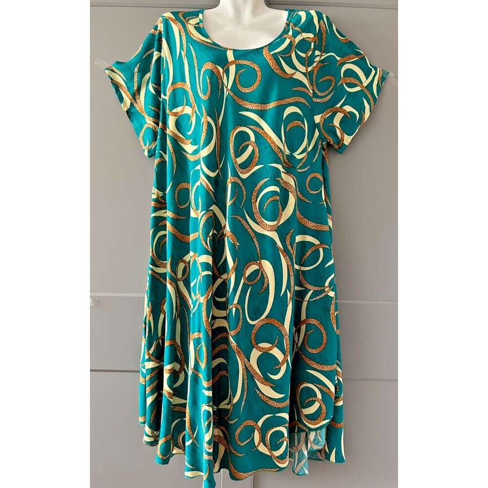 Womens 2XL Green Printed Cotton Lounge Dress House Dress Casual A-Line Boho Cozy